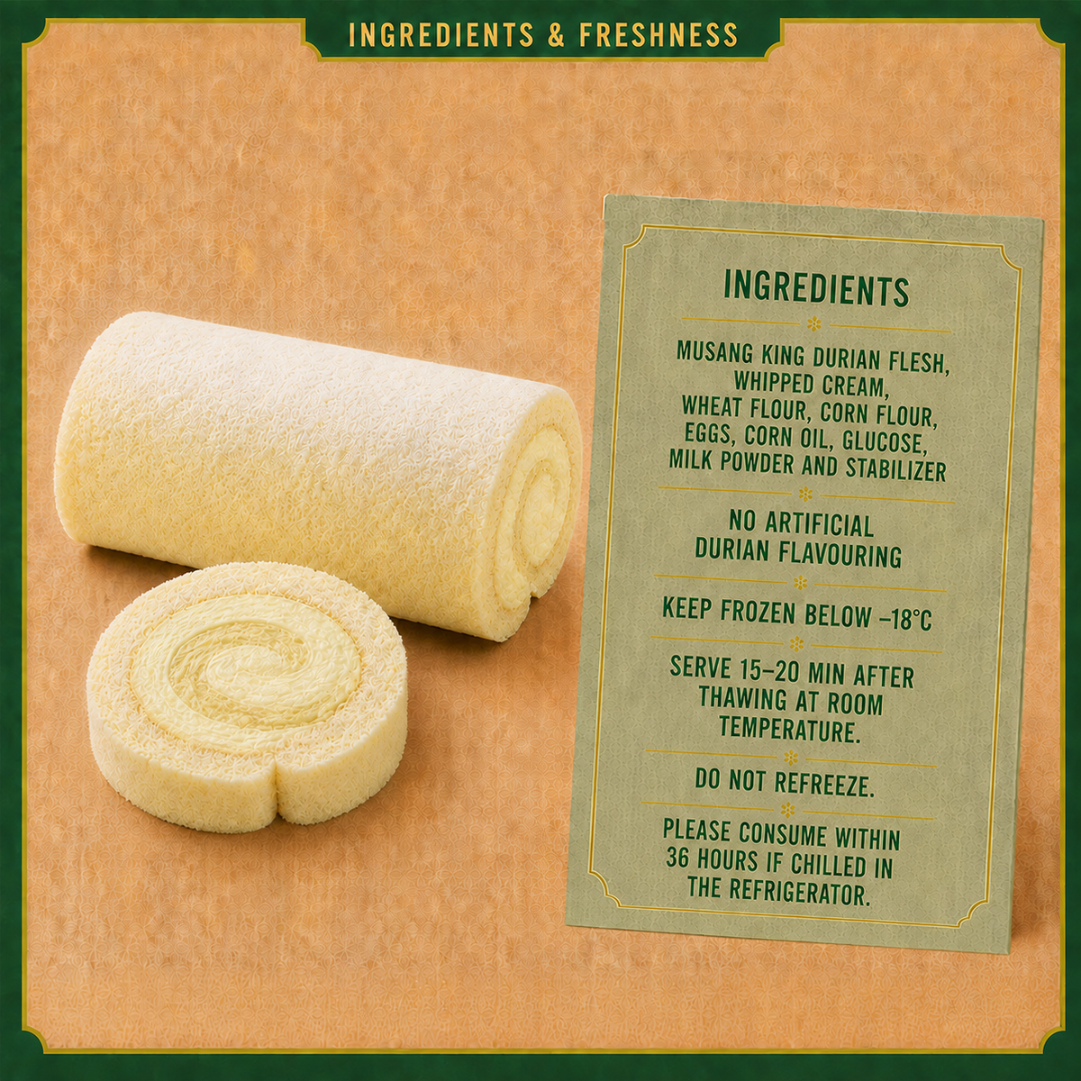 [Bundle of 2] AGONG Durian Mao Shan Wang Golden Roll - 100% musang king swiss roll
