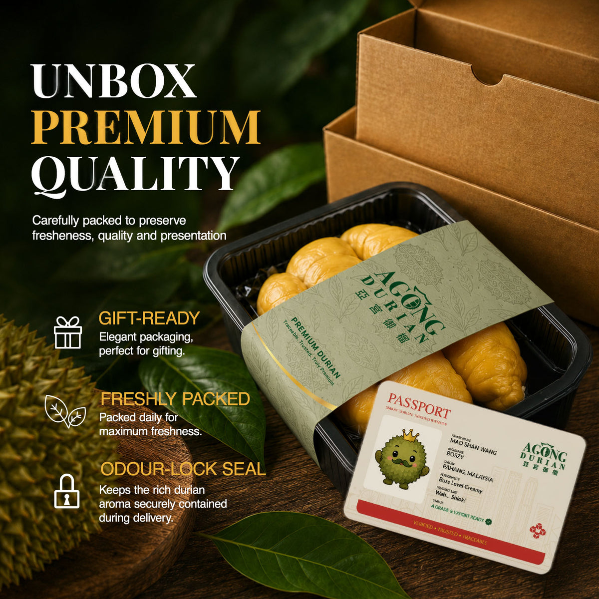 AGONG Durian Musang King 400g — Fresh Dehusked Flesh