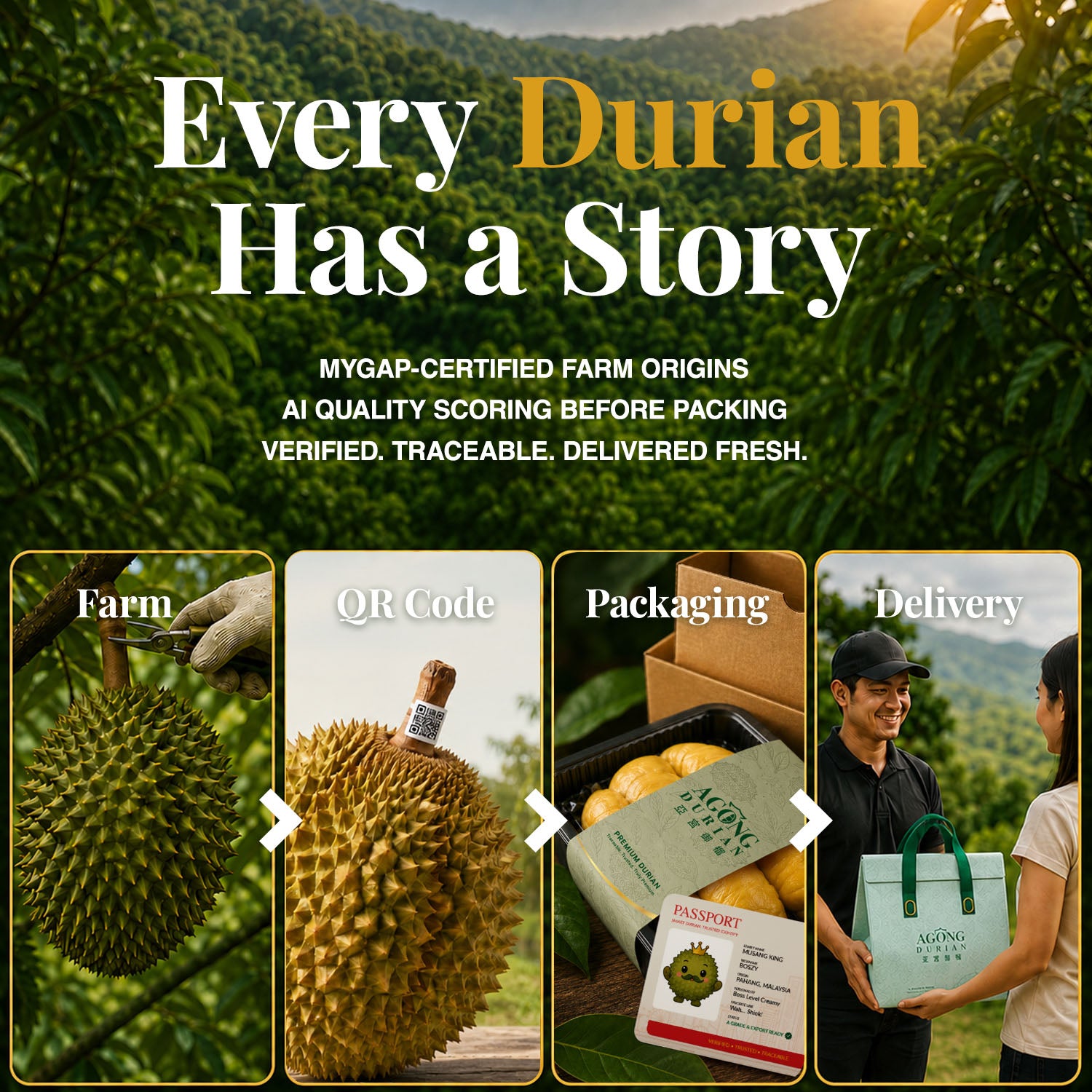 Agong Durian Musang King 400g — Fresh Dehusked Flesh